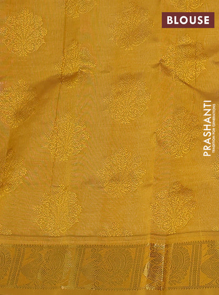 Silk cotton saree cream and mustard yellow with allover self emboss jacquard and annam zari woven border