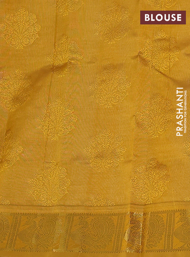 Silk cotton saree cream and mustard yellow with allover self emboss jacquard and annam zari woven border