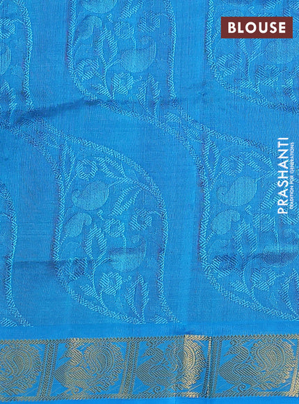 Silk cotton saree maroon and light blue with allover self emboss jacquard and annam zari woven border