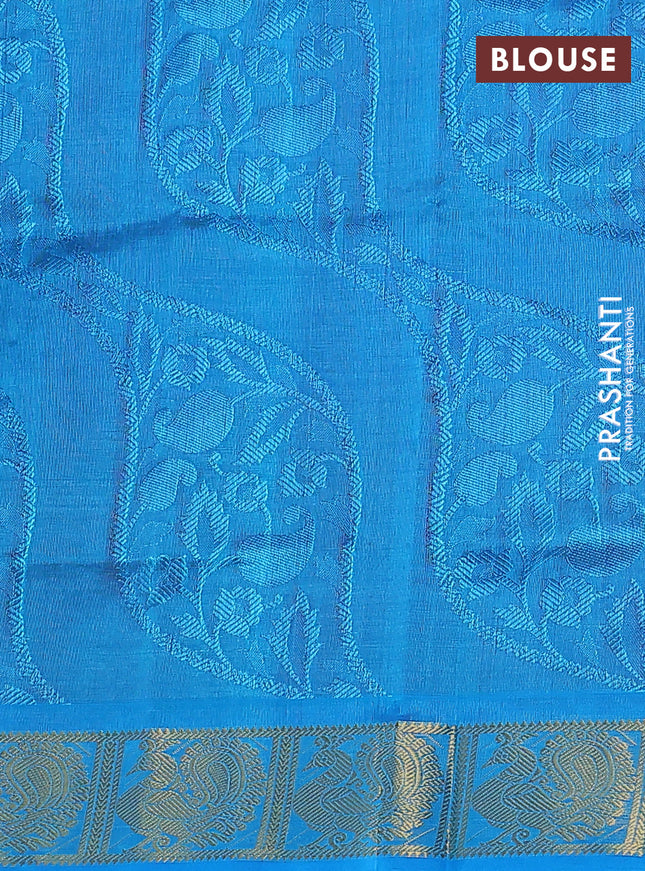 Silk cotton saree maroon and light blue with allover self emboss jacquard and annam zari woven border