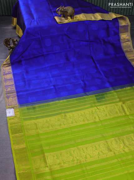 Silk cotton saree blue and light green with allover self emboss jacquard and annam zari woven border