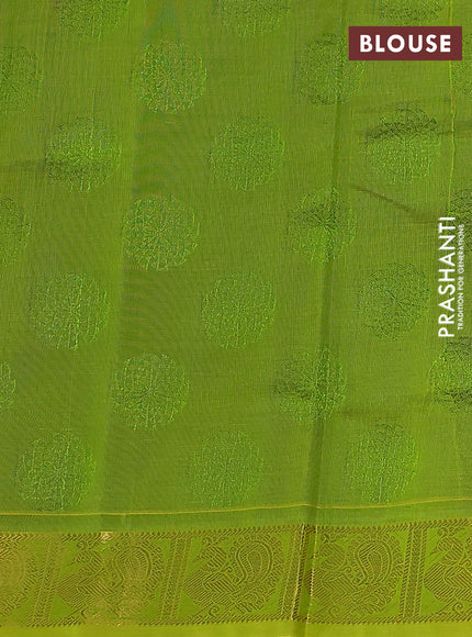 Silk cotton saree blue and light green with allover self emboss jacquard and annam zari woven border