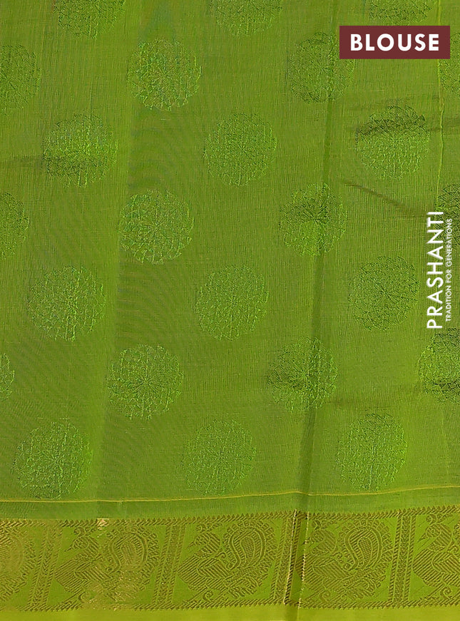 Silk cotton saree blue and light green with allover self emboss jacquard and annam zari woven border