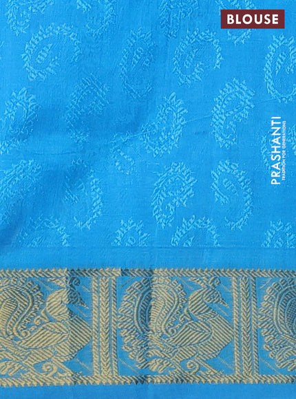 Silk cotton saree maroon and cs blue with allover self emboss jacquard and annam zari woven border