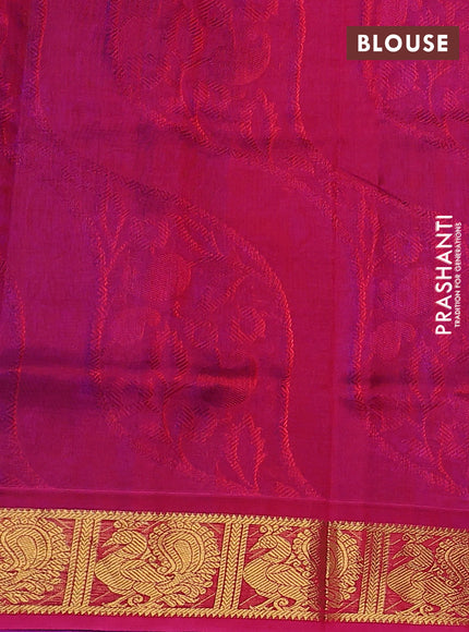 Silk cotton saree blue and pink with allover self emboss jacquard and annam zari woven border