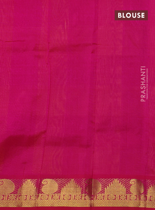 Silk cotton saree yellow and pink with allover paalum pazhamum checks & zari buttas and paisley & temple zari woven border