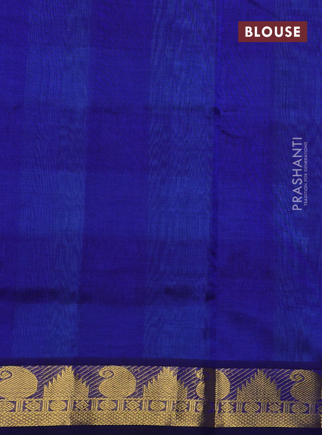 Silk cotton saree light blue and dark blue with allover paalum pazhamum checks & zari buttas and paisley & temple zari woven border