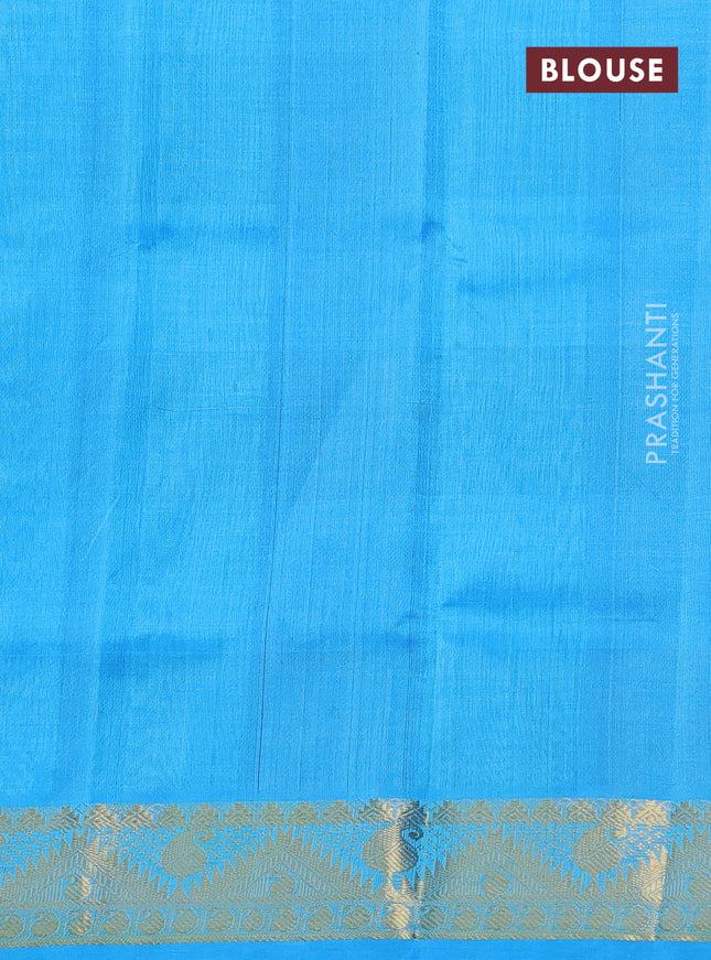 Silk cotton saree blue and cs blue with allover paalum pazhamum checks & zari buttas and zari woven border