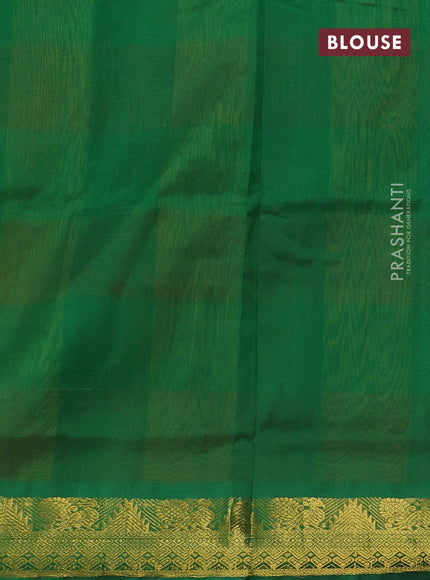 Silk cotton saree orange and green with allover paalum pazhamum checks & zari buttas and annam zari woven border