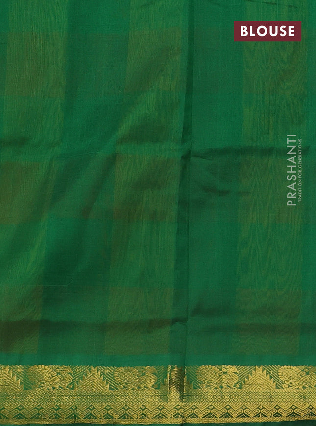 Silk cotton saree orange and green with allover paalum pazhamum checks & zari buttas and annam zari woven border
