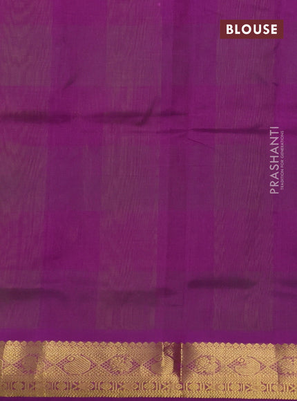 Silk cotton saree light green and purple with allover paalum pazhamum checks & zari buttas and zari woven border
