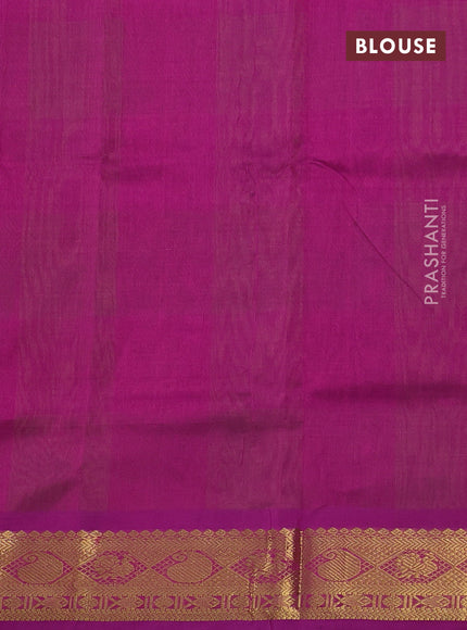 Silk cotton saree light green and purple with allover paalum pazhamum checks & zari buttas and zari woven border