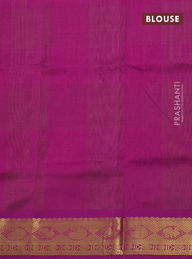 Silk cotton saree light green and purple with allover paalum pazhamum checks & zari buttas and zari woven border