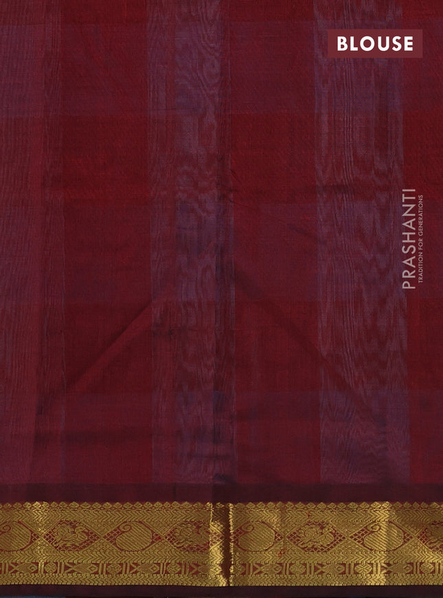 Silk cotton saree pastel blue and maroon with allover paalum pazhamum checks & zari buttas and zari woven border