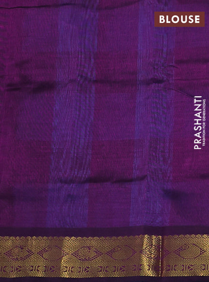 Silk cotton saree cs blue and deep purple with allover paalum pazhamum checks & zari buttas and zari woven border