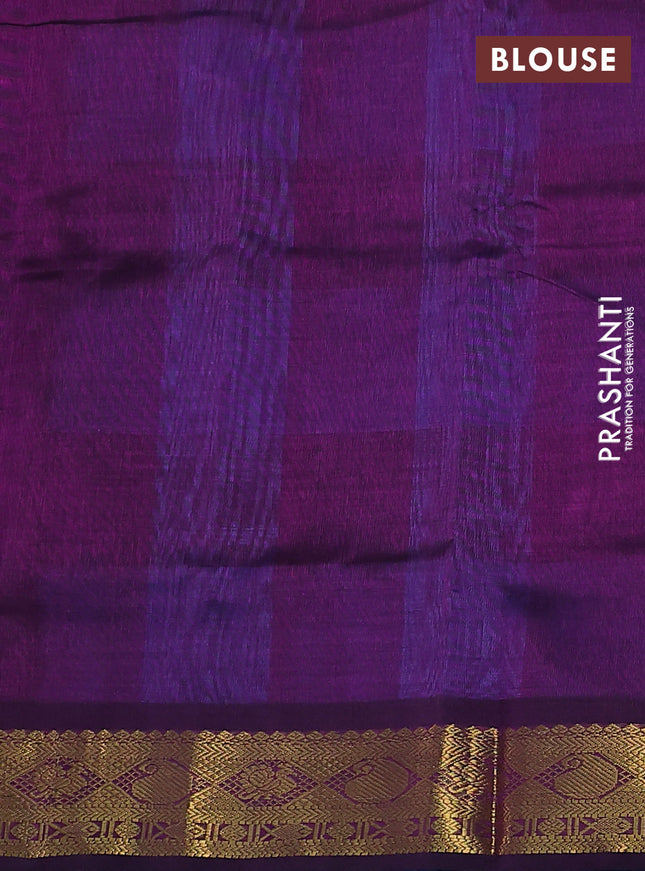 Silk cotton saree cs blue and deep purple with allover paalum pazhamum checks & zari buttas and zari woven border