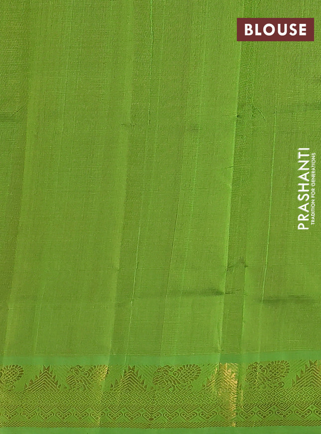 Silk cotton saree red and light green with allover vairaosi pattern and annam zari woven border