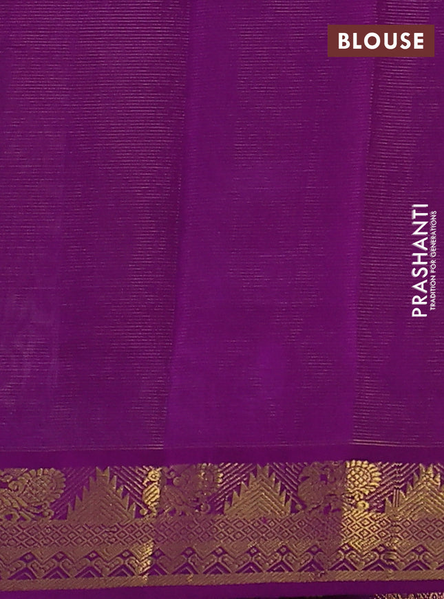 Silk cotton saree lime yellow and purple with allover vairaosi pattern and annam zari woven border