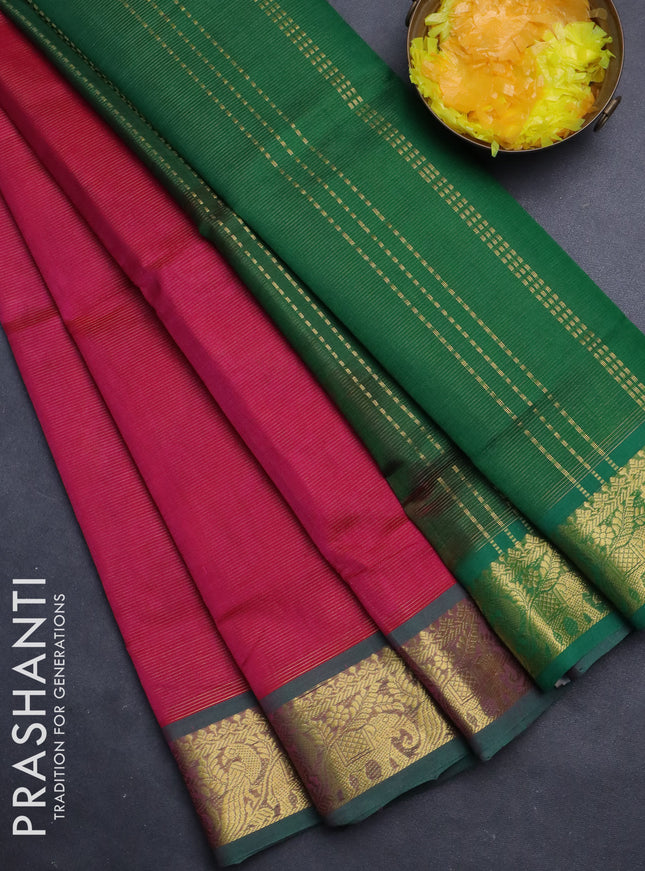 Silk cotton saree pink and green with allover vairaosi pattern and zari woven border
