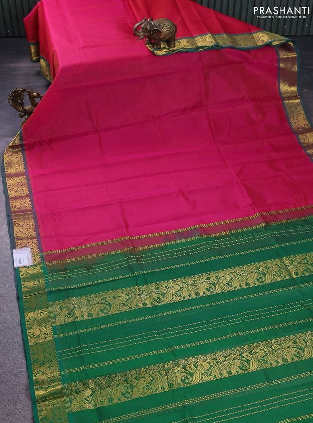 Silk cotton saree pink and green with allover vairaosi pattern and zari woven border