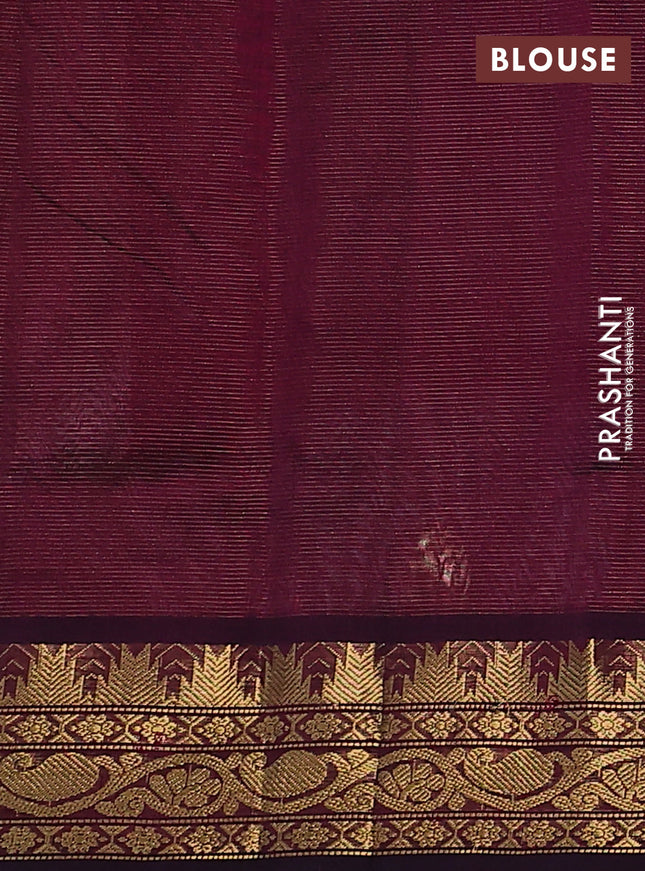 Silk cotton saree dual shade of teal blue and wine shade with allover vairaosi pattern & zari buttas and temple design zari woven border