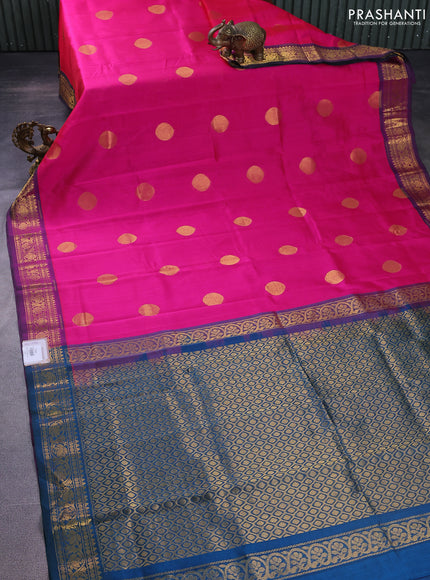 Silk cotton saree pink and peacock blue with zari woven buttas and zari woven border