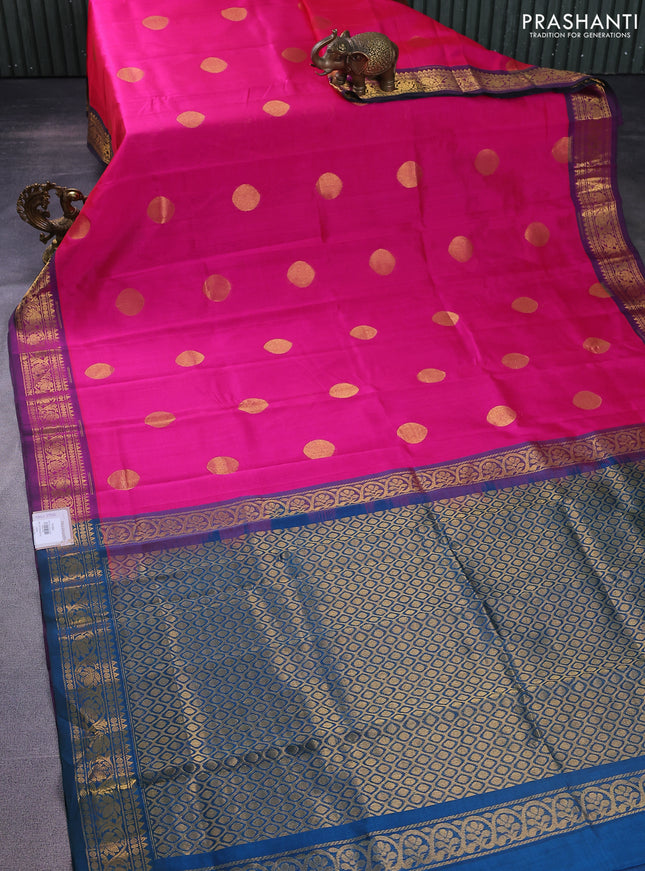 Silk cotton saree pink and peacock blue with zari woven buttas and zari woven border