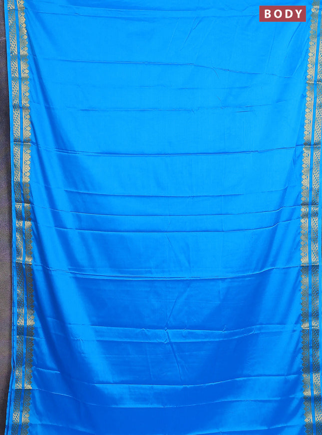 Semi mysore silk saree cs blue with plain body and zari woven border