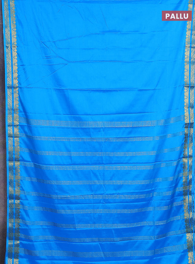 Semi mysore silk saree cs blue with plain body and zari woven border