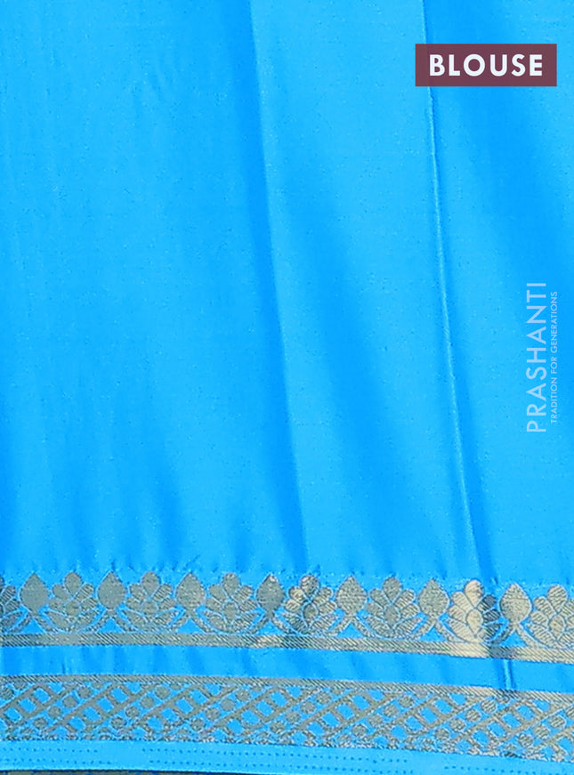 Semi mysore silk saree cs blue with plain body and zari woven border