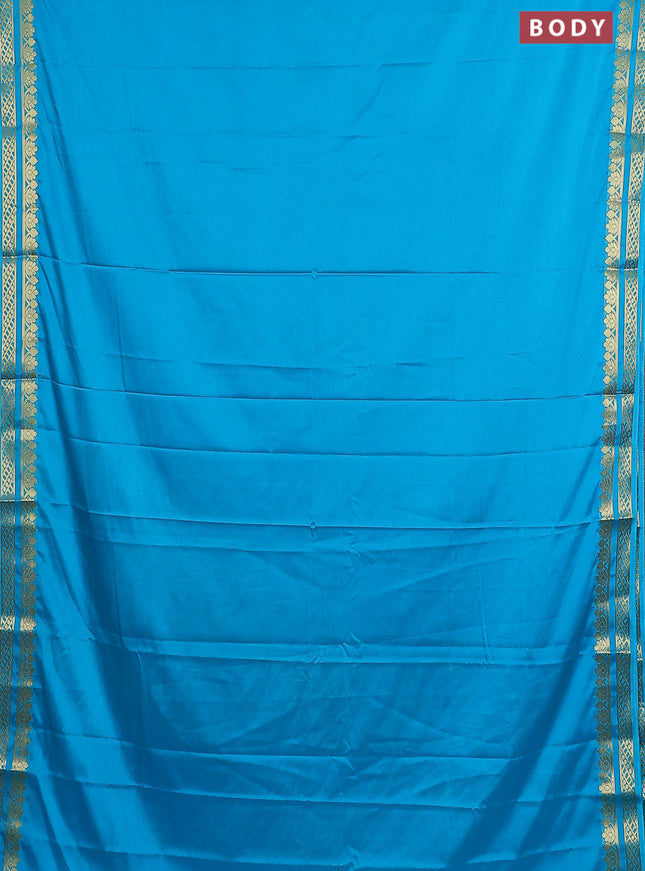 Semi mysore silk saree teal blue with plain body and zari woven border