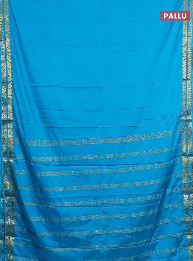 Semi mysore silk saree teal blue with plain body and zari woven border