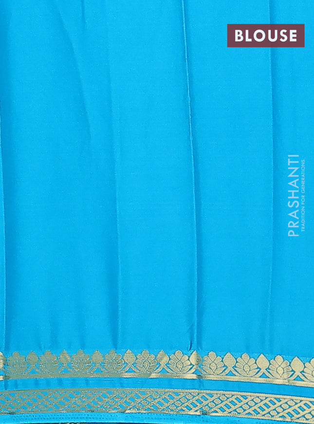 Semi mysore silk saree teal blue with plain body and zari woven border