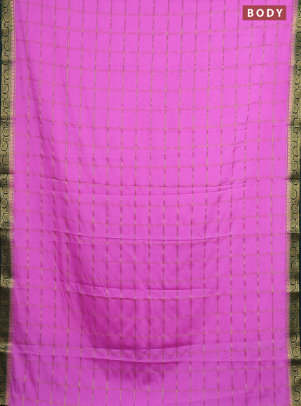 Semi mysore silk saree lotus pink and bottle green with allover zari checked pattern and zari woven border