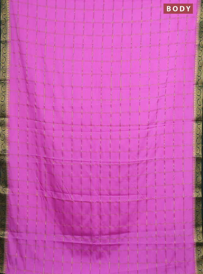 Semi mysore silk saree lotus pink and bottle green with allover zari checked pattern and zari woven border