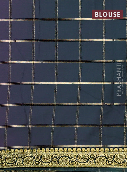 Semi mysore silk saree lotus pink and bottle green with allover zari checked pattern and zari woven border