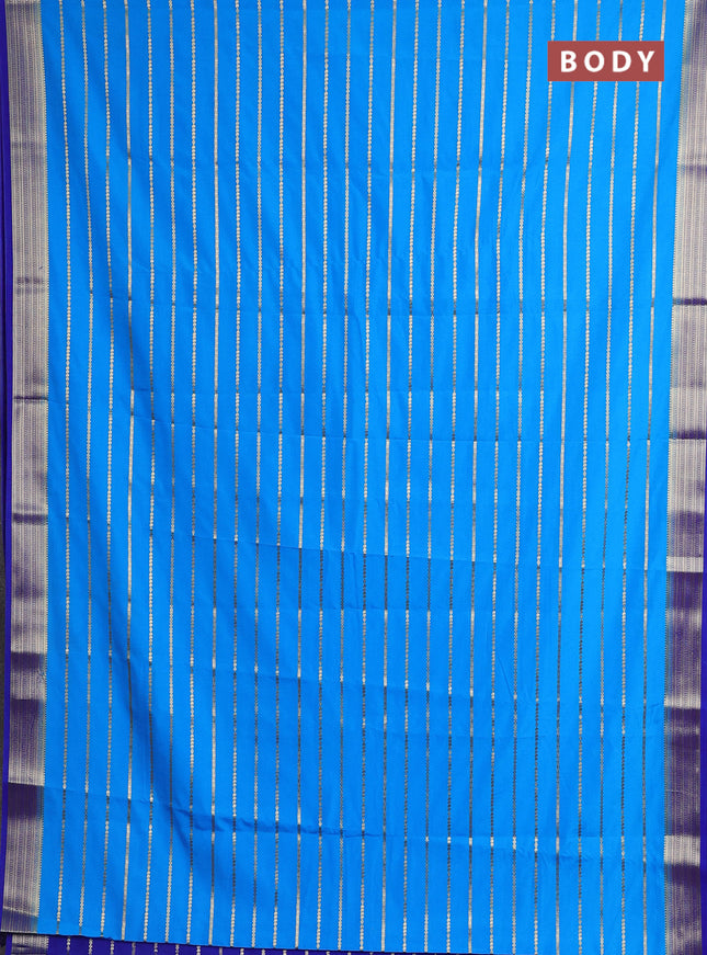 Semi mysore silk saree light blue and blue with allover zari weaves and zari woven border