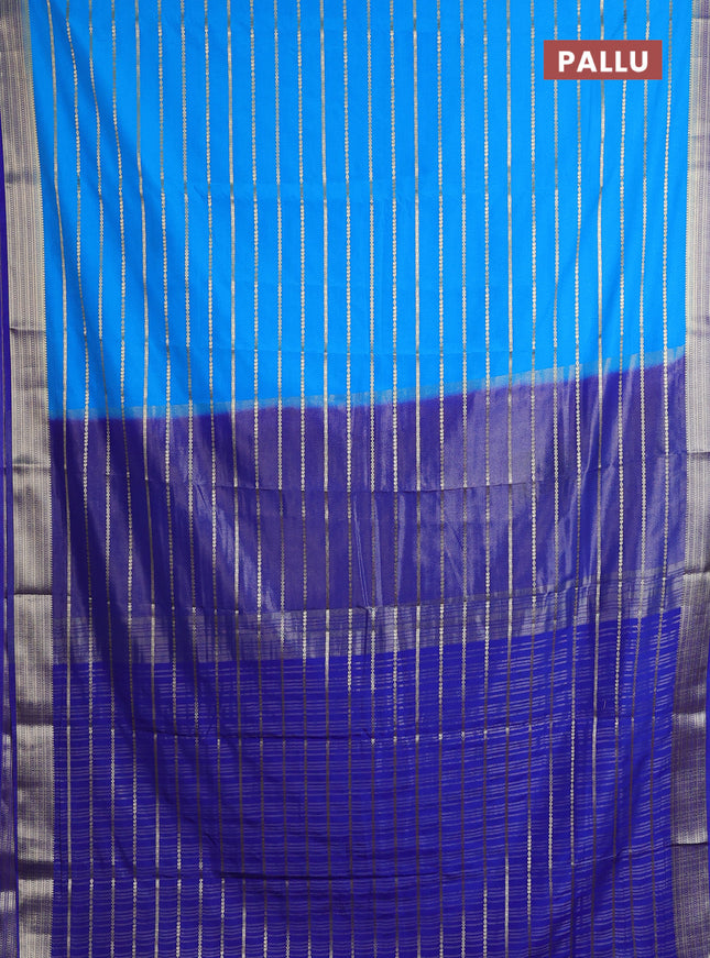 Semi mysore silk saree light blue and blue with allover zari weaves and zari woven border