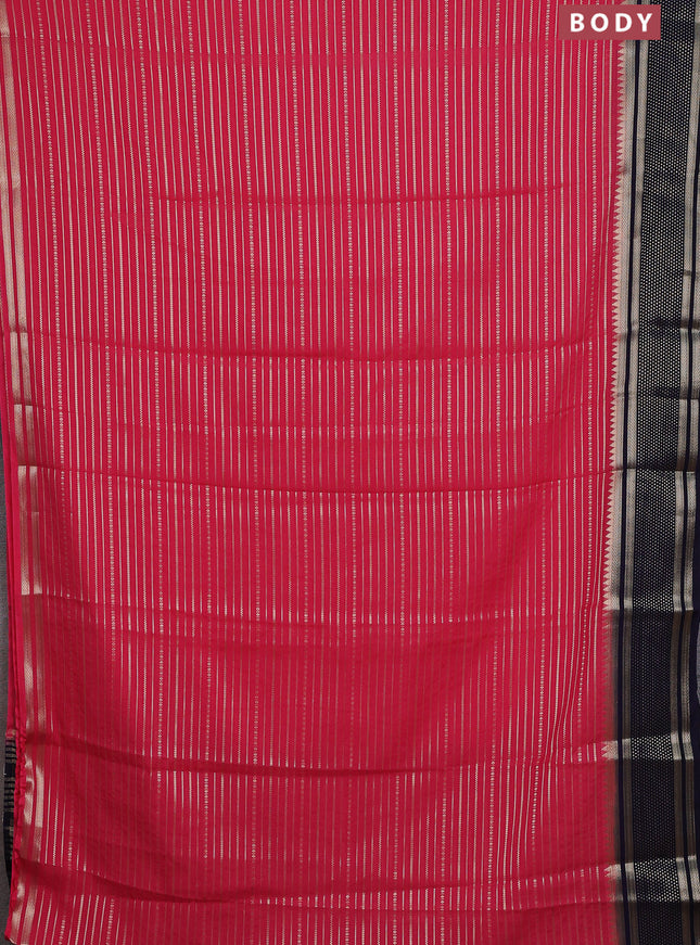 Semi mysore silk saree peach pink shade and dark blue with allover zari weaves and zari woven border