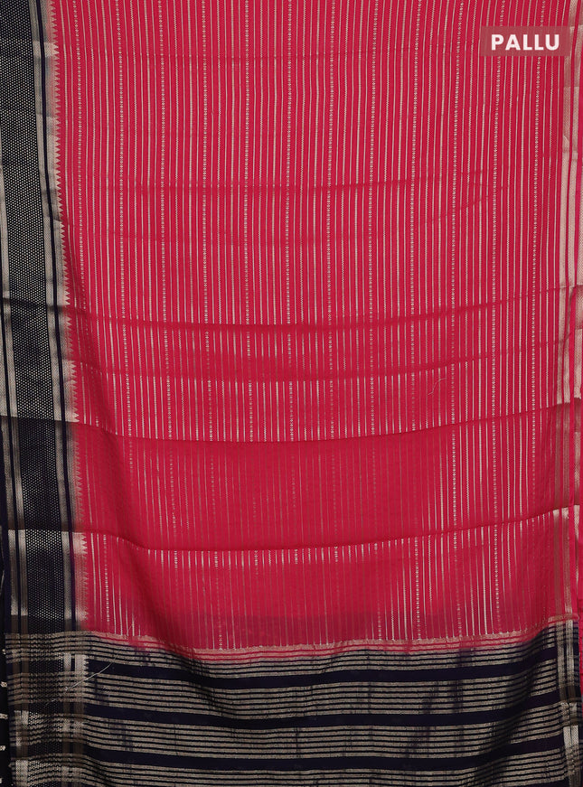 Semi mysore silk saree peach pink shade and dark blue with allover zari weaves and zari woven border