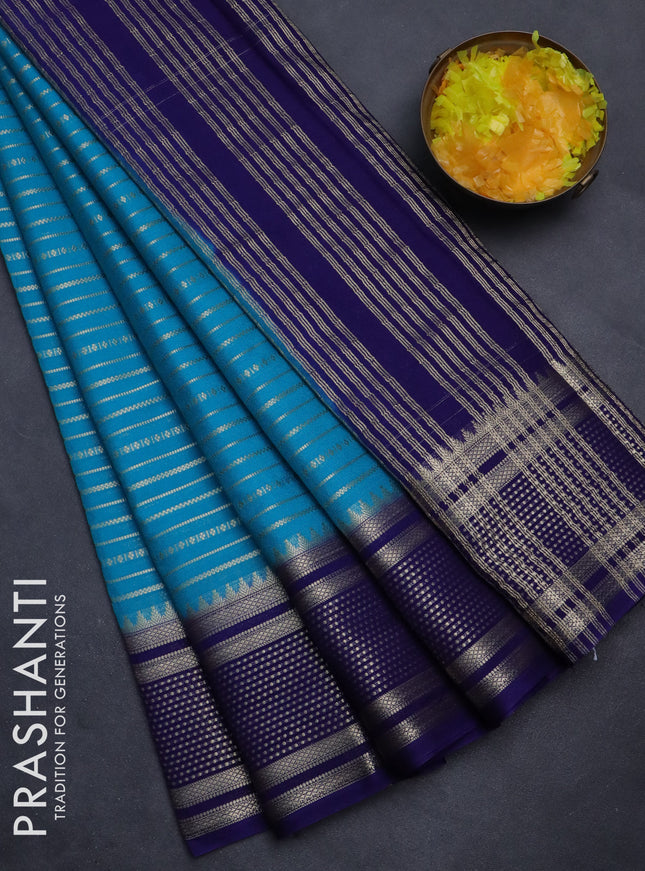 Semi mysore silk saree cs blue and dark blue with allover zari weaves and zari woven border