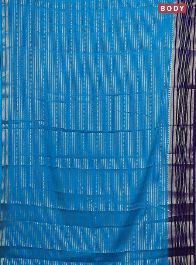 Semi mysore silk saree cs blue and dark blue with allover zari weaves and zari woven border