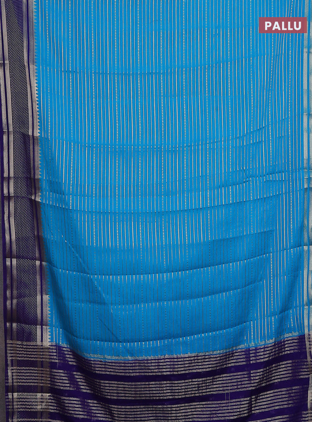 Semi mysore silk saree cs blue and dark blue with allover zari weaves and zari woven border