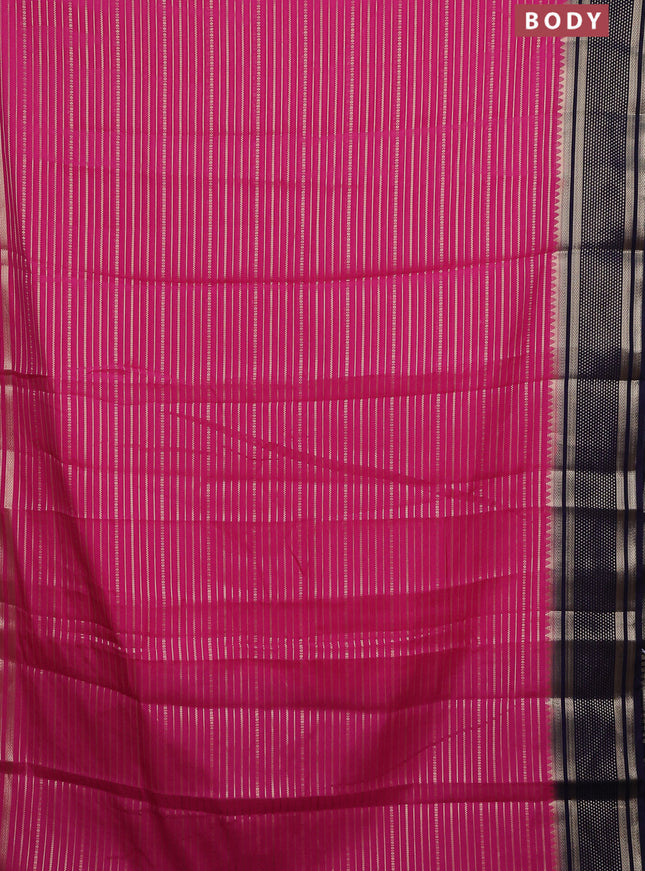 Semi mysore silk saree pink and navy blue with allover zari weaves and zari woven border