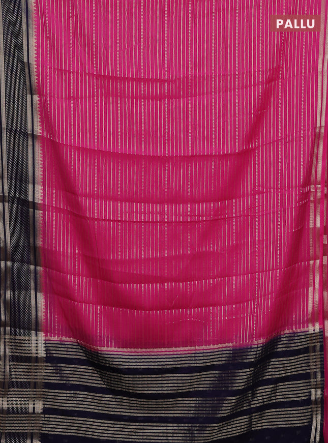 Semi mysore silk saree pink and navy blue with allover zari weaves and zari woven border