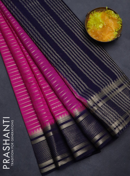 Semi mysore silk saree magenta pink and navy blue with allover zari weaves and zari woven border
