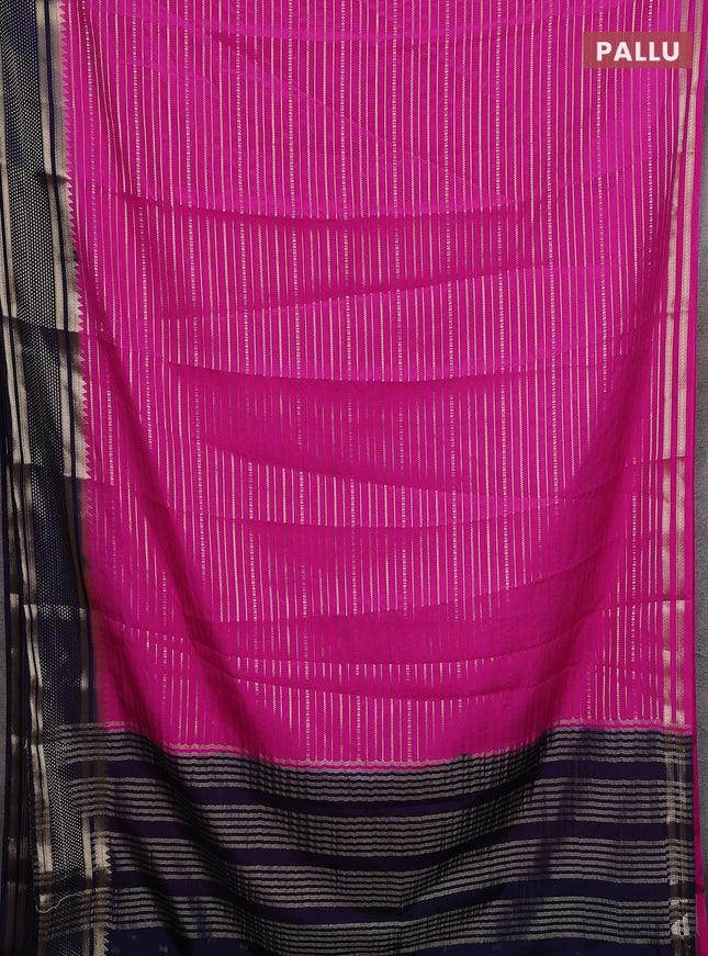 Semi mysore silk saree magenta pink and navy blue with allover zari weaves and zari woven border