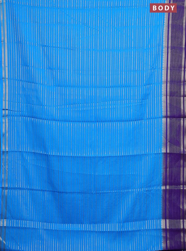 Semi mysore silk saree cs blue and violet with allover zari weaves and zari woven border