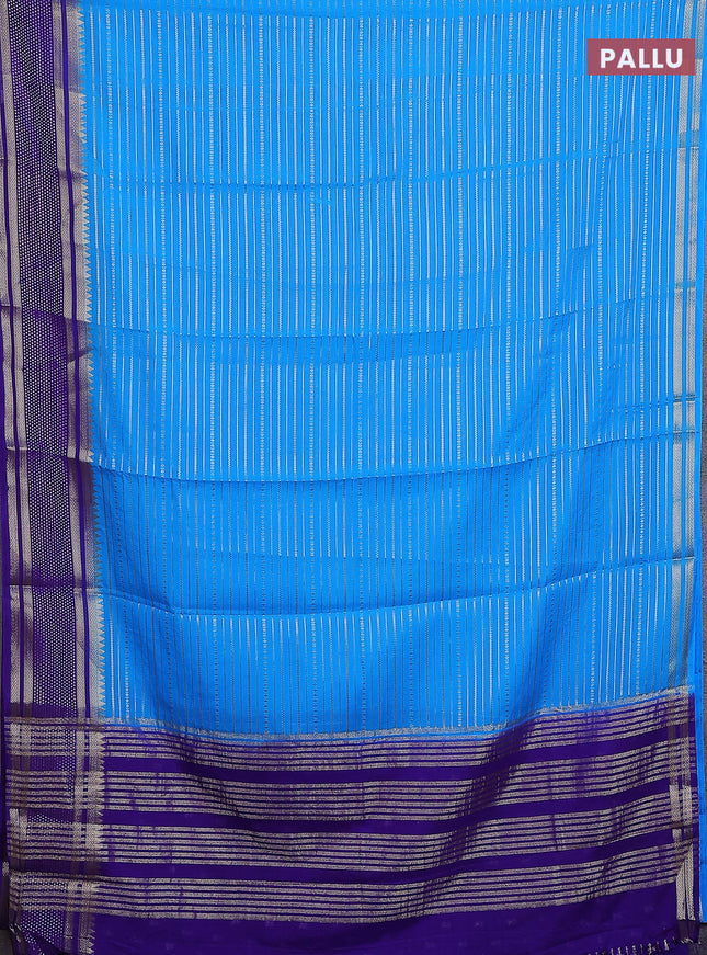 Semi mysore silk saree cs blue and violet with allover zari weaves and zari woven border