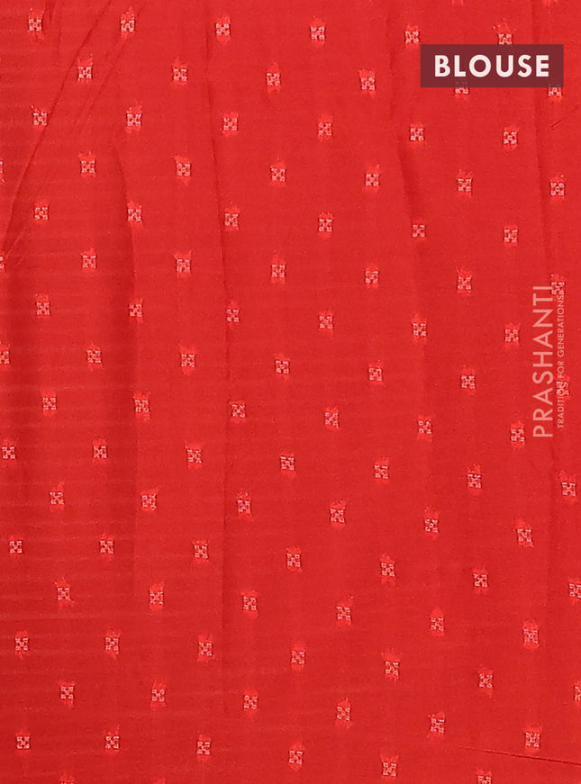 Semi mysore silk saree bottle green and orange with allover zari weaves and zari woven border